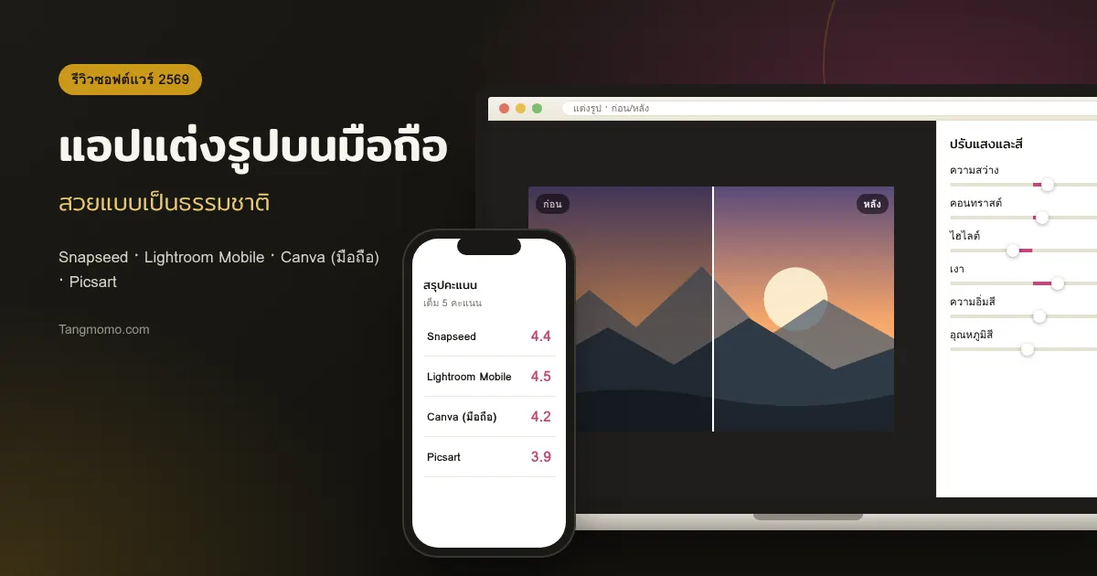 รีวิวแอปแต่งรูปบนมือถือ Snapseed, Lightroom, Canva, Picsart