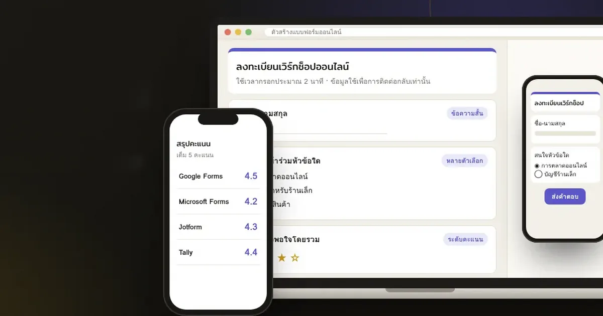 รีวิวเครื่องมือทำฟอร์มออนไลน์ Google Forms, MS Forms, Jotform, Tally