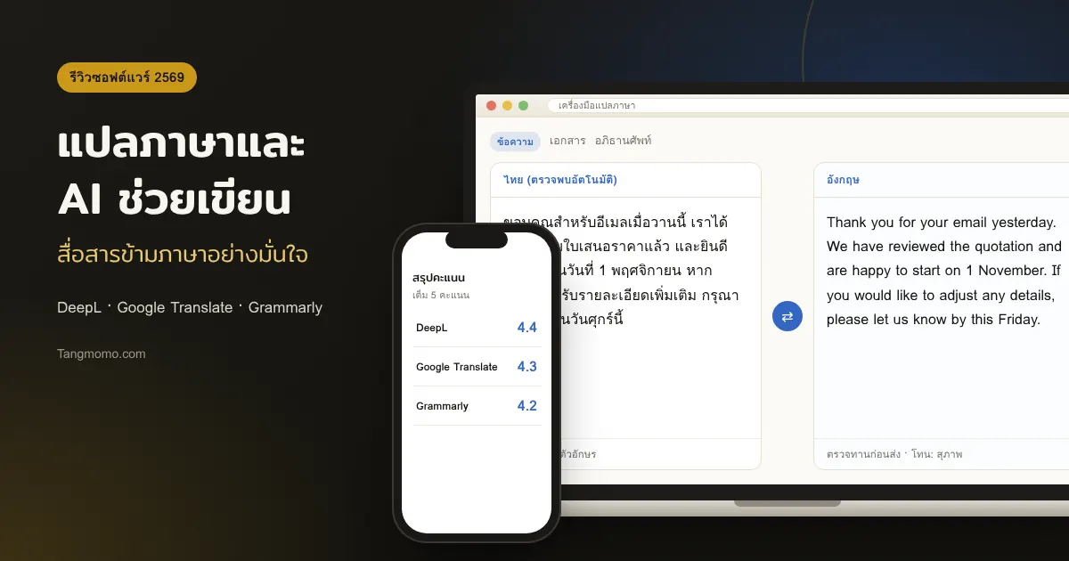 รีวิวเครื่องมือแปลภาษาและช่วยเขียน DeepL, Google Translate, Grammarly
