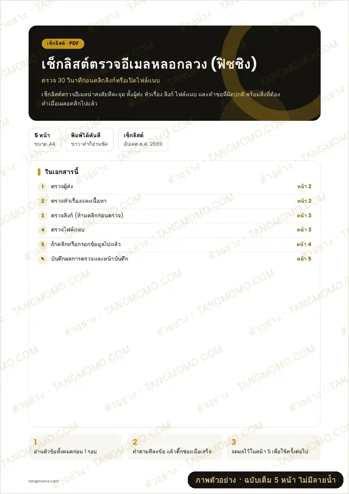 ภาพตัวอย่างบางส่วนของ เช็กลิสต์ตรวจอีเมลหลอกลวง (ฟิชชิง)
