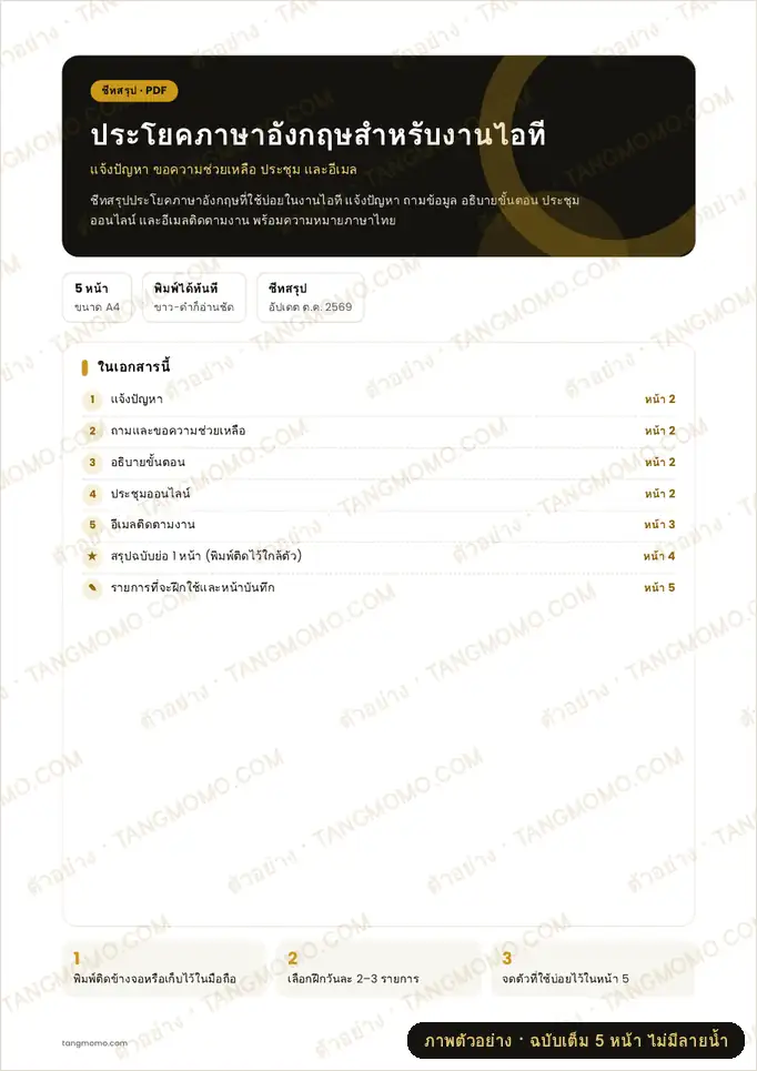 ภาพตัวอย่างบางส่วนของ ประโยคภาษาอังกฤษสำหรับงานไอที