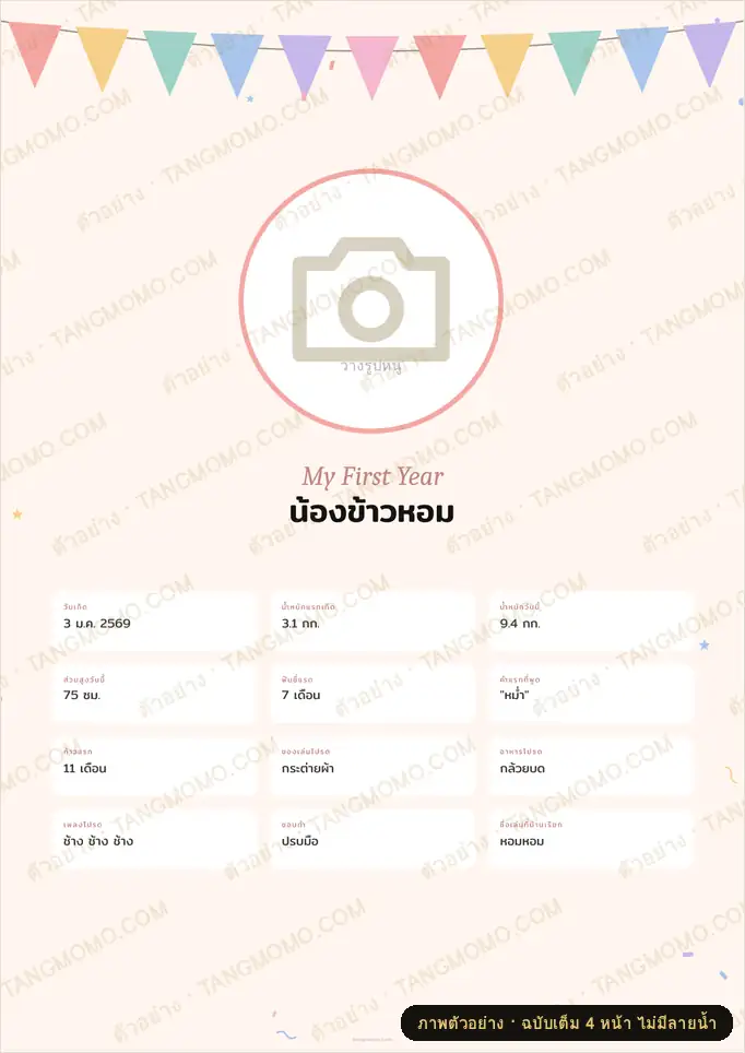 ภาพตัวอย่างบางส่วนของ โปสเตอร์ "ขวบปีแรกของหนู" และโปสเตอร์ประจำวันเกิดเด็ก 1–6 ขวบ (PDF พร้อมพิมพ์)