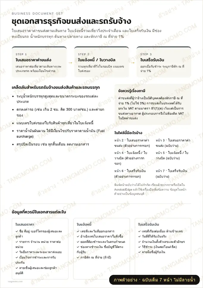 ภาพตัวอย่างบางส่วนของ ชุดเอกสารธุรกิจขนส่งและรถรับจ้าง (PDF พร้อมพิมพ์)
