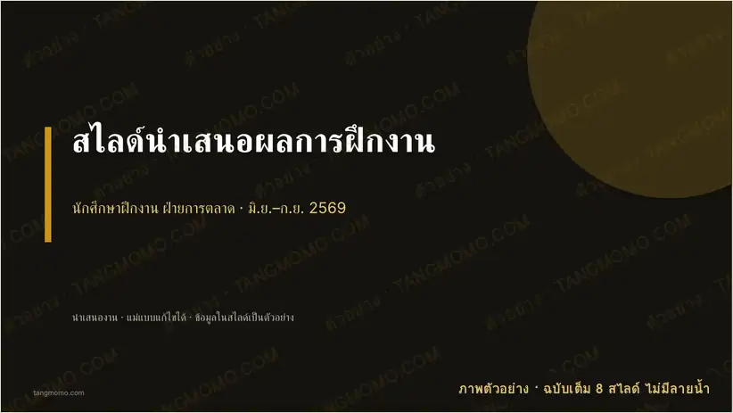 ภาพตัวอย่างบางส่วนของ สไลด์นำเสนอผลการฝึกงาน (PowerPoint)