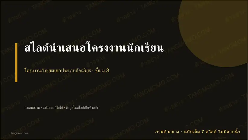 ภาพตัวอย่างบางส่วนของ สไลด์นำเสนอโครงงานนักเรียน (PowerPoint)