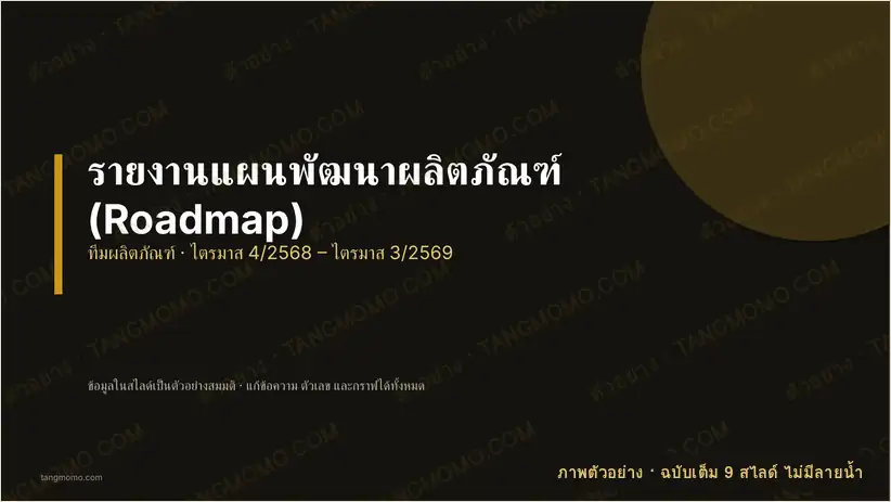 ภาพตัวอย่างบางส่วนของ รายงานแผนพัฒนาผลิตภัณฑ์ (Roadmap) (PowerPoint)