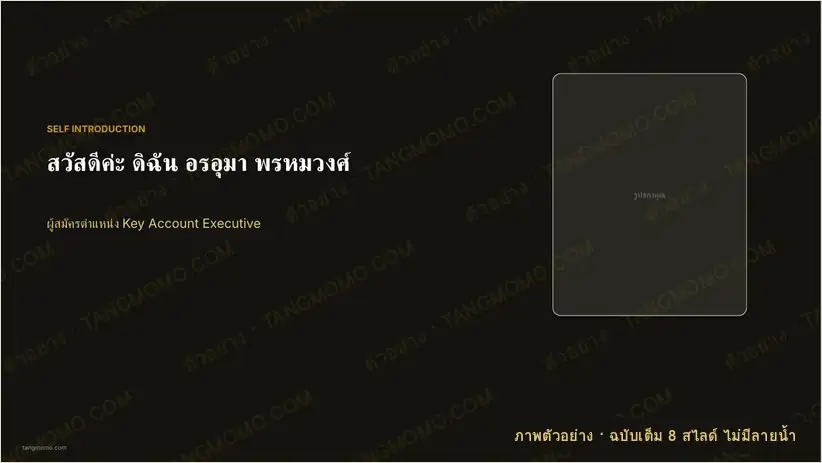 ภาพตัวอย่างบางส่วนของ สไลด์แนะนำตัวสำหรับสัมภาษณ์งาน (PowerPoint)